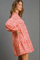 Umgee Full Size Two Tone Print Balloon Sleeve Tiered Dress Plus Size OutfitFlow